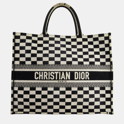 Pre-owned Dior Christian  Large Black And White Chequered Book Tote Bag