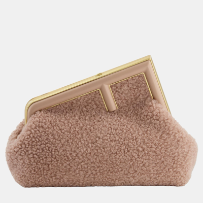 Pre-owned Fendi First Small Dusty Pink Sheepskin Bag With Gold Hardware