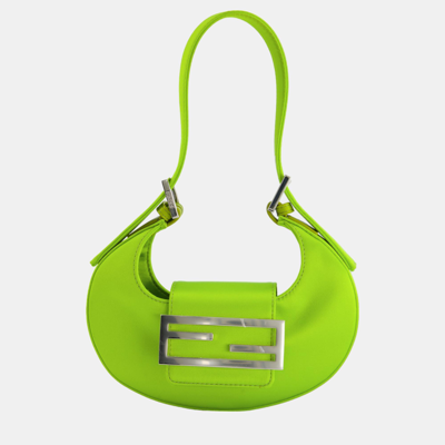 Pre-owned Fendi Lime Green Satin Mini Cookie Hobo Bag With Silver Hardware
