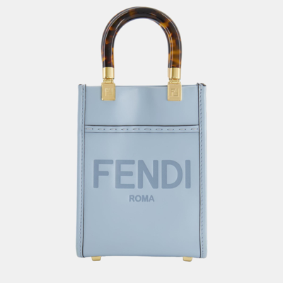 Pre-owned Fendi Baby Blue Leather Sunshine Shopper Mini Bag