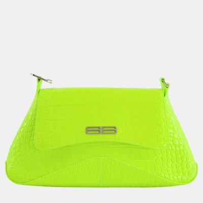 Pre-owned Balenciaga Neon Yellow Croc Embossed Calf Leather Xx Shoulder Bag
