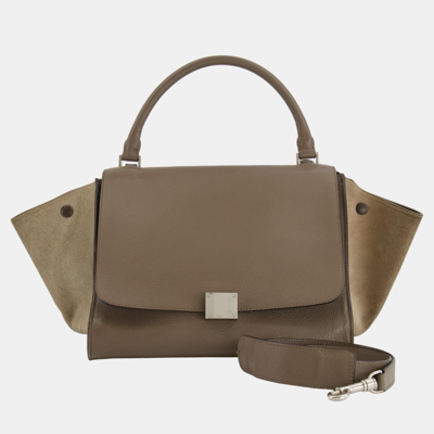 Pre-owned Celine Khaki Leather And Suede Trapeze Handbag With Silver Hardware In Brown