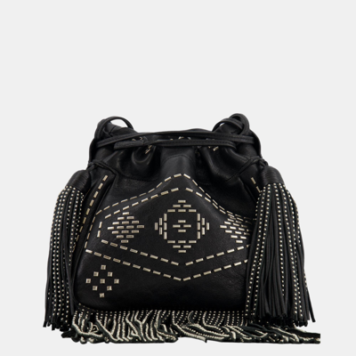 Pre-owned Saint Laurent Black Studded Bag With Fringe Details