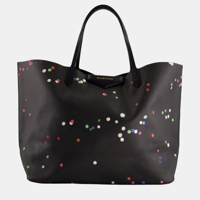 Pre-owned Givenchy Black Polka Dot Coated Canvas Shoulder Tote Bag
