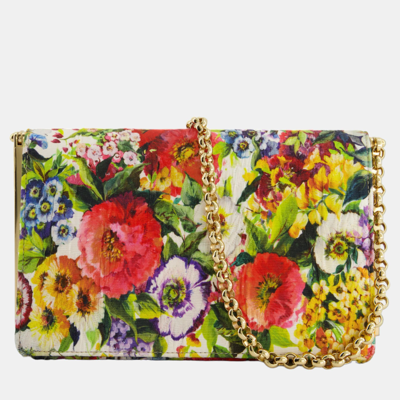 Pre-owned Dolce & Gabbana Multi-coloured Floral Shoulder Bag With Gold Chain Detail In Multicolor