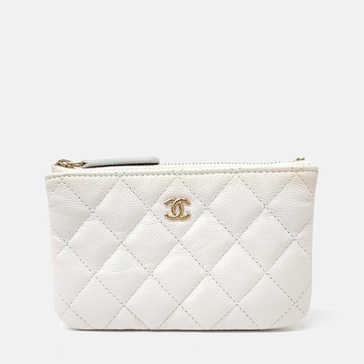 Pre-owned Chanel Caviar Pouch Bag In White