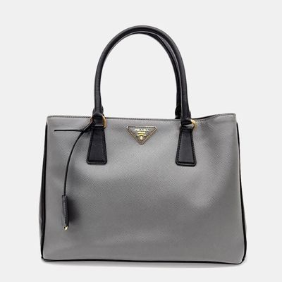 Pre-owned Prada Saffiano Lux Tote With Shoulder Bag In Black