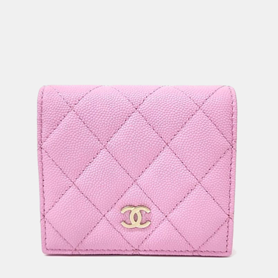 Pre-owned Chanel Caviar Pink Bifold Wallet