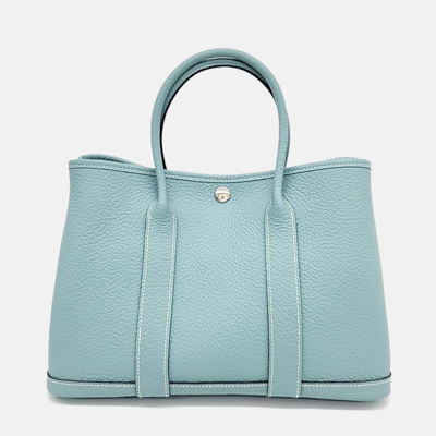 Pre-owned Hermes Blue Leather Garden Party30 Bag
