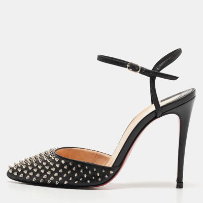 Pre-owned Christian Louboutin Black Leather Spike Baila Sandals Size 35