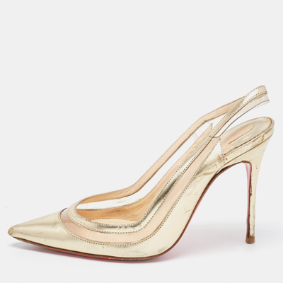 Pre-owned Christian Louboutin Gold Leather And Pvc Paulina Slingback Pumps Size 35.5