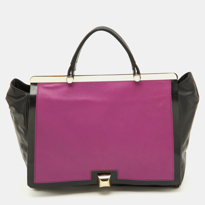 Pre-owned Furla Black/pink Leather Cortina Top Handle Bag