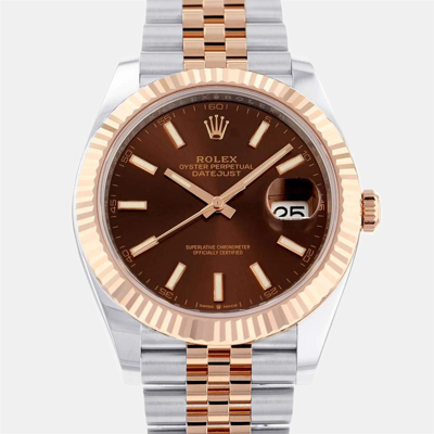 Pre-owned Rolex Brown 18k Rose Gold And Stainless Steel Datejust 126331 Automatic Men's Wristwatch 41 Mm