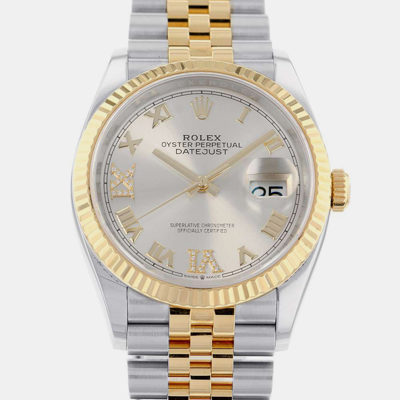 Pre-owned Rolex Silver 18k Yellow Gold And Stainless Steel Datejust 126233 Automatic Men's Wristwatch 36 Mm
