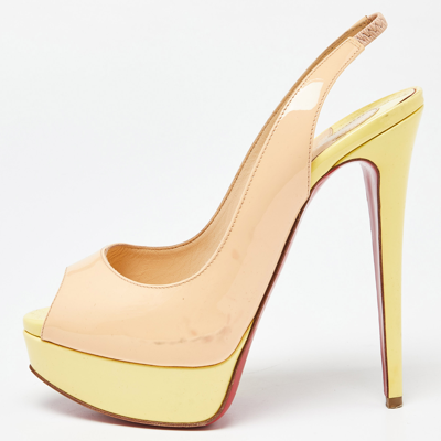 Pre-owned Christian Louboutin Beige/yellow Patent Leather Lady Peep Slingback Pumps Size 36