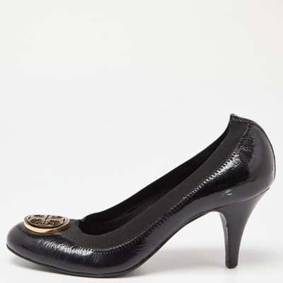 Pre-owned Tory Burch Black Patent Leather Caroline Scrunch Pumps Size 37.5