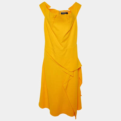 Pre-owned Roland Mouret Marigold Yellow Stretch Crepe Off Shoulder Arch Dress Xl