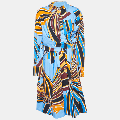 Pre-owned Emilio Pucci Multicolor Printed Cotton Wrap Detail Button Front Shirt Dress M