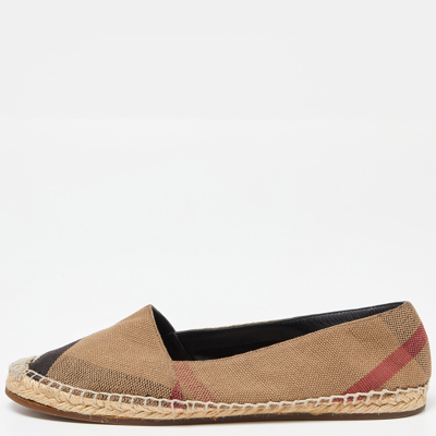 Pre-owned Burberry Brown House Check Canvas Espadrille Flats Size 37