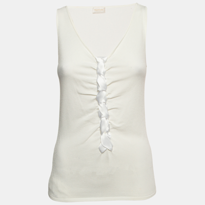 Pre-owned Valentino White Knit Braid Detailed Sleeveless Top M