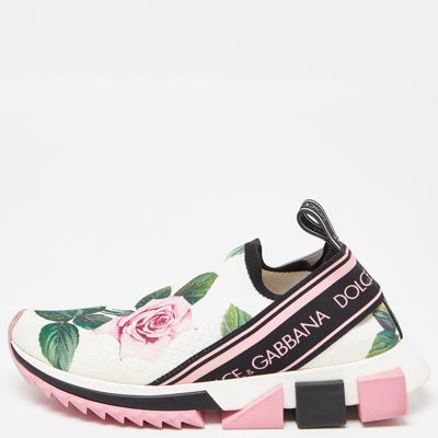Pre-owned Dolce & Gabbana Tricolor Floral Print Canvas Sorrento Trainers Size 37 In White