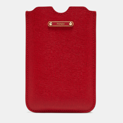 Pre-owned Fendi Red Leather Logo Phone Cover