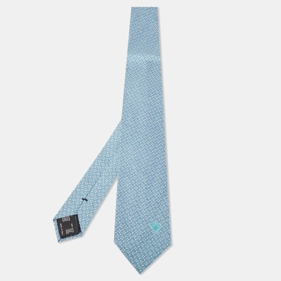 Pre-owned Versace Blue Geometric Pattern Jacquard Silk Tie