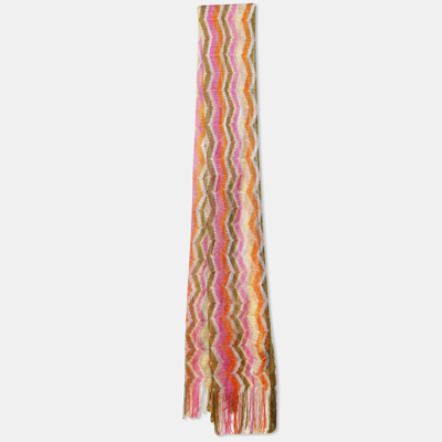 Pre-owned Missoni Multicolor Zig Zag Knit Fringed Scarf