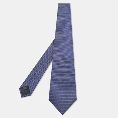 Pre-owned Valentino Garavani Navy Blue Stripe Patterned Silk Tie