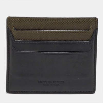Pre-owned Bottega Veneta Black/olive Green Leather Card Holder
