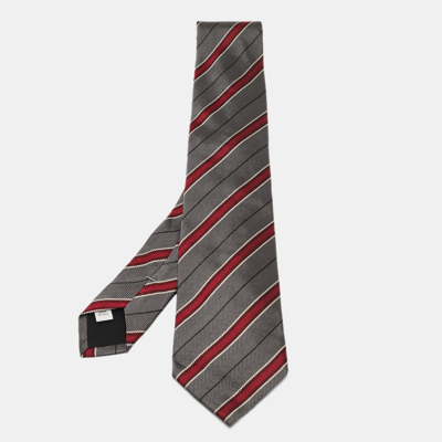 Pre-owned Valentino Garavani Grey Contrast Diagonal Striped Silk Tie