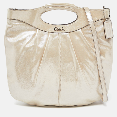 Pre-owned Coach Beige Shimmer Suede Hobo