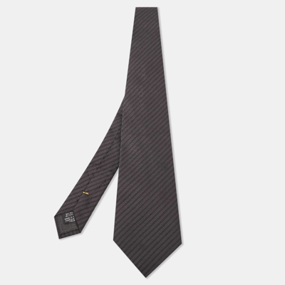 Pre-owned Fendi Black Striped Silk Blend Traditional Tie