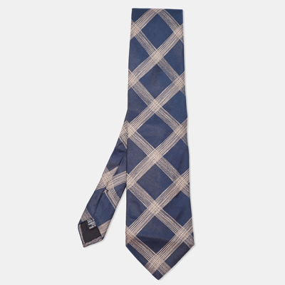 Pre-owned Boss By Hugo Boss Navy Blue Checked Silk Satin Tie