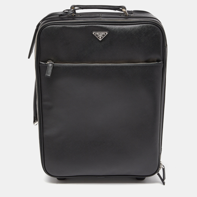 Pre-owned Prada Black Saffiano Leather Travel Rolling Trolley Luggage