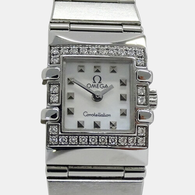 Pre-owned Omega Silver Shell Diamond Stainless Steel Constellation 1537.71 Quartz Women's Wristwatch 15 Mm