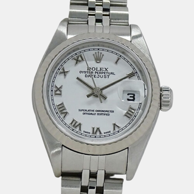 Pre-owned Rolex White 18k White Gold And Stainless Steel Datejust 79174 Automatic Women's Wristwatch 26 Mm