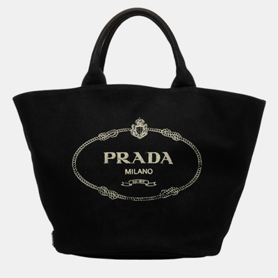 Pre-owned Prada Black Canvas Canapa Logo Bucket Tote