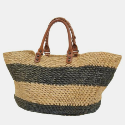 Pre-owned Balenciaga Brown Natural Material Raffia Motocross Classic Panier Basket Bag