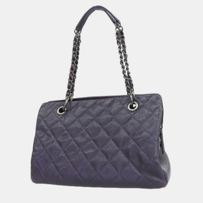 Pre-owned Chanel Purple Cc Quilted Caviar Chain Tote Bag