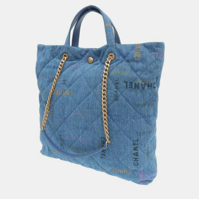 Pre-owned Chanel Blue Denim Cc Quilted Denim Mood Maxi Shopping Bag