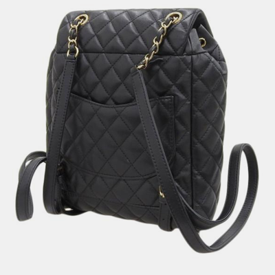 Pre-owned Chanel Black Cc Quilted Leather Drawstring Backpack
