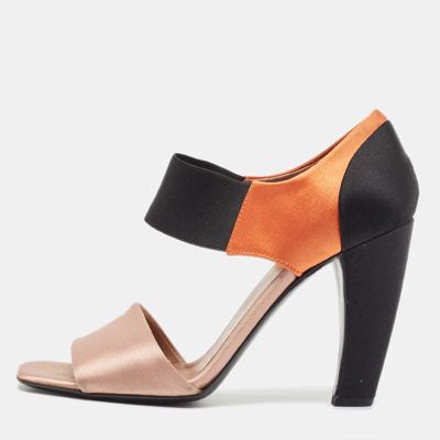 Pre-owned Prada Tricolor Satin Ankle Wrap Sandals Size 36 In Orange