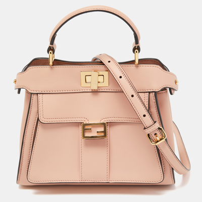 Pre-owned Fendi Light Pink Leather Mini Front Pocket Peekaboo Top Handle Bag