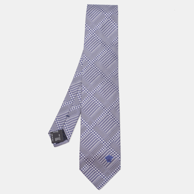 Pre-owned Versace Grey/navy Blue Patterned Silk Tie