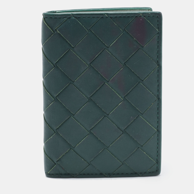 Pre-owned Bottega Veneta Green Intrecciato Leather Card Holder