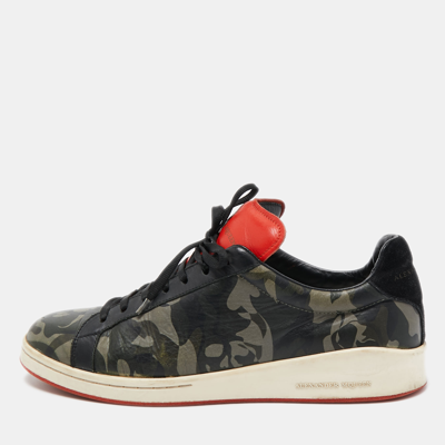 Pre-owned Alexander Mcqueen Alexander Mqueen Black/red Camo Print Leather Low Top Trainers Size 43