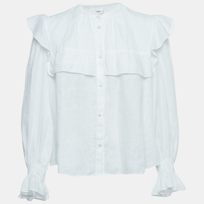 Pre-owned Isabel Marant Étoile White Linen Ruffled Button Front Blouse Xs