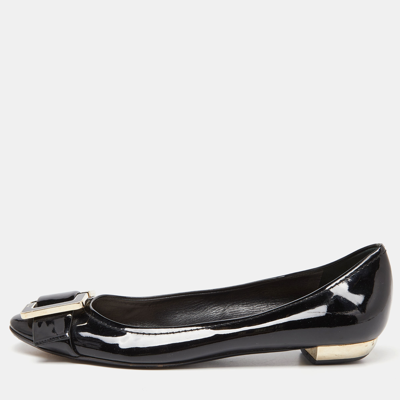 Pre-owned Dior Black Patent Leather Logo Ballet Flats Size 38.5
