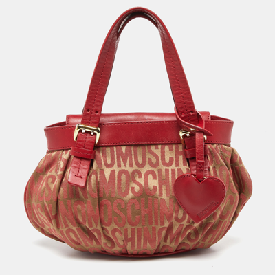 Pre-owned Moschino Red Signature Canvasand Leather Heart Charm Hobo